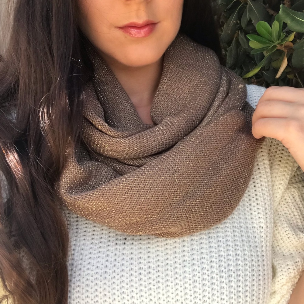 Aubrey Taupe Gold Glitter Accent Infinity Scarf